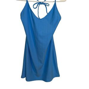 Wild Fable Blue Halter Mini Dress Large Ribbed Open Back Y2K Dress NWT